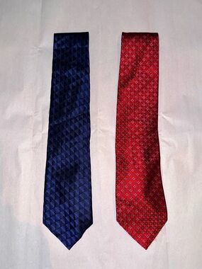 Designer Classic Men's Silk Ties Duo - Patterned Navy and Red-DKNY & Jones NY-EC